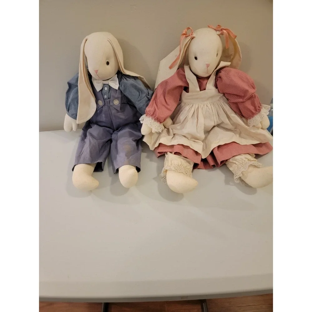 Easter Bunny Set - Vintage Handmade‎  Cloth Stuffed